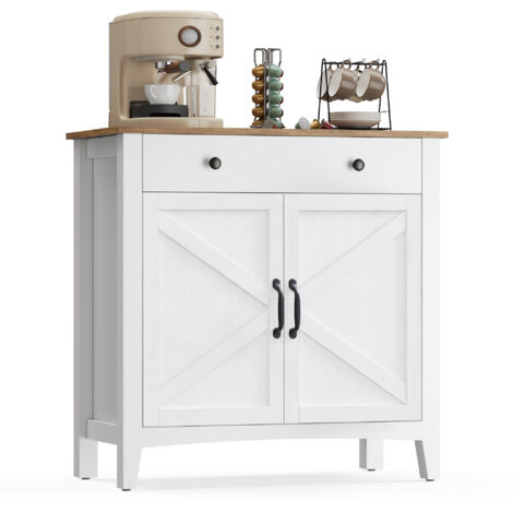 Armoire de cuisine, buffet avec tiroirs, armoire de rangement avec portes, étagère réglable, style maison de campagne, pour salon, cuisine, 40 x 80 x 80 cm, blanc nuage et marron miel