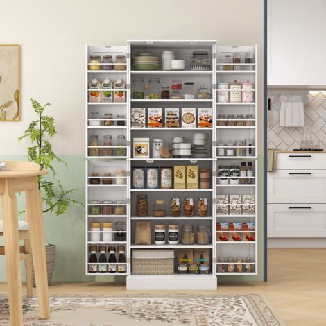 Armoire de cuisine buffet cuisine avec placards. étagère réglable et porte-épices. 60 x 35 x 166 cm. blanc