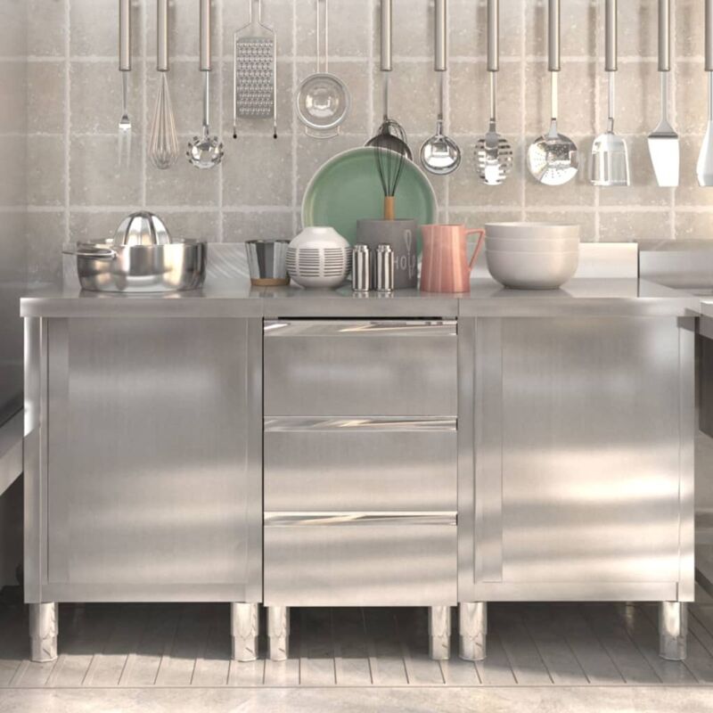 vidaXL Armoires de cuisine commerciales 3 pièces en acier inoxydable