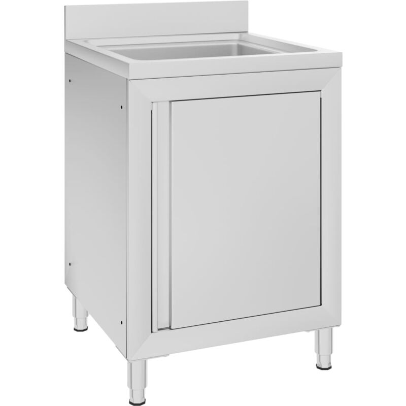 Vidaxl – Évier de cuisine commercial 60x60x96 cm – Acier inoxydable anti-corrosif – Armoire de rangement intégrée – Pieds réglables pour surfaces