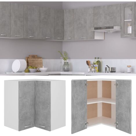Armoire de cuisine d'angle suspendue Design moderne, Armoire Etagère de rangement, Gris béton 57x57x60 cm Aggloméré OIB5282E