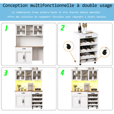 Armoire de cuisine de 140 cm de hauteur, avec étagères réglables. Armoire haute, équipée d’un éclairage LED et d’une prise USB. Armoire de rangement pour les vins