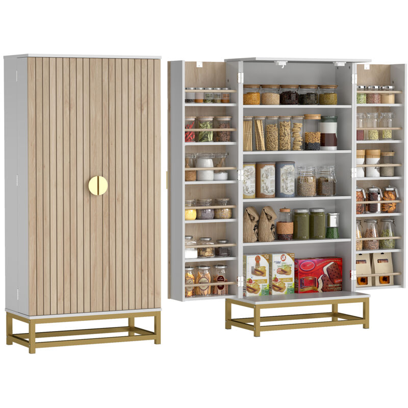 Armoire de cuisine design 2 portes effet claustra bois - 12 étagères de