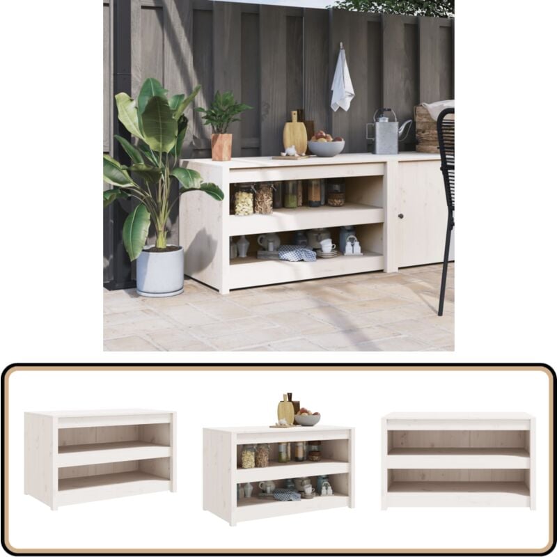 Armoire de cuisine d'extérieur blanc bois de pin massif - Meuble De Cuisine Extérieur - Armoire De Cuisine Extérieure - Cuisine D'été - Mobilier De
