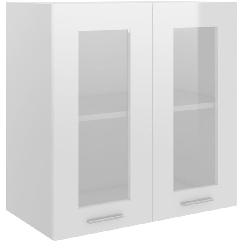 Armoire de cuisine en verre suspendue Design moderne, Armoire Etagère de rangement, Blanc brillant 60x31x60 cm Aggloméré OIB7297E - Blanc