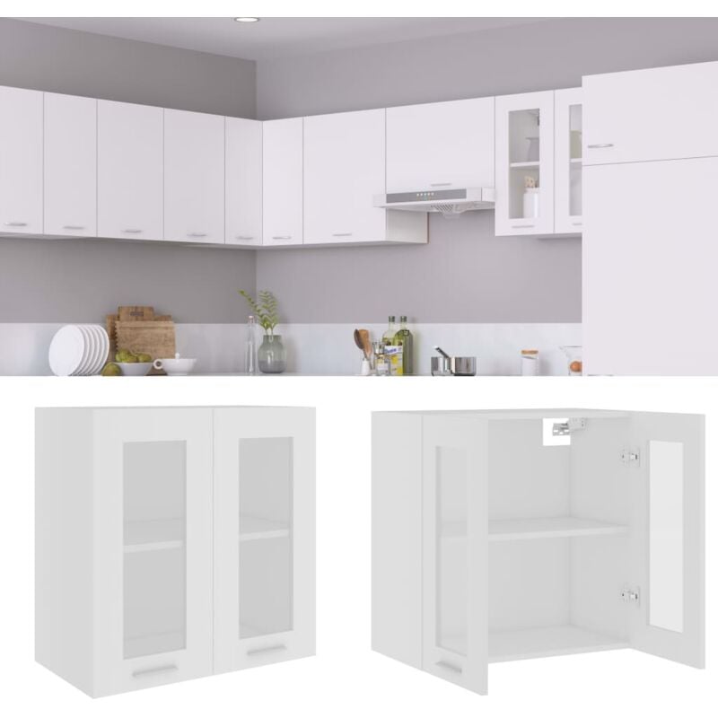 Armoire de cuisine en verre suspendue - Meuble de rangement Style Contemporain Blanc 60x31x60 cm Aggloméré BV438444 Bonnevie