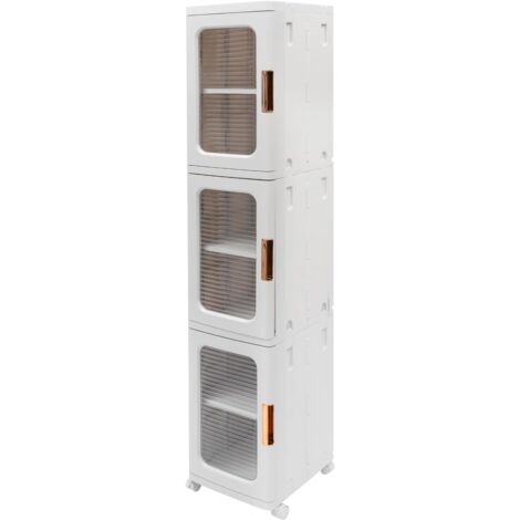 Armoire de cuisine, étroite à 3 tiroirs, étagère de salle de bain, multifonction, avec 4 roulettes individuelles, blanc, 24,5 x 28,5 x 126 cm, convient pour chambre à coucher, bureau, salle de