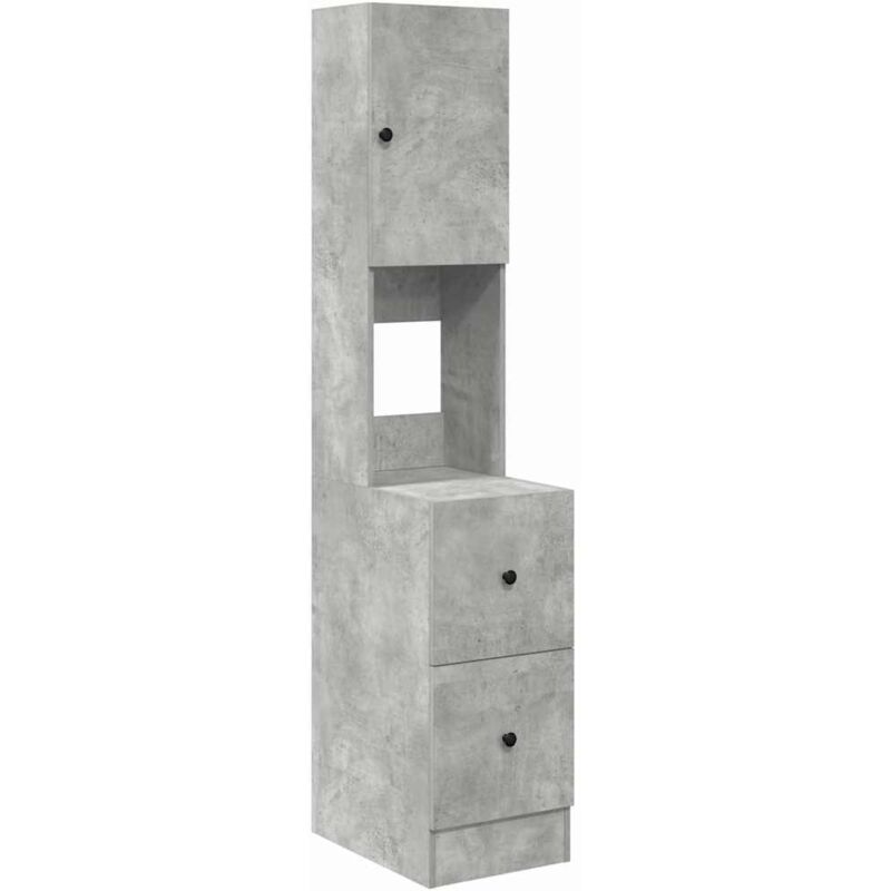 Vidaxl – Armoire de cuisine gris béton 35x50x180 cm – Bois aggloméré robuste – 1 porte – 2 tiroirs – Finition mate pour intérieur