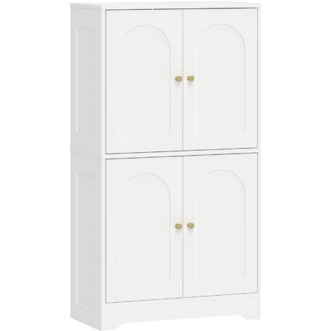 Armoire de cuisine haute 60x30x110 cm blanc, buffet avec 4 portes bombées et 2 étagères réglables