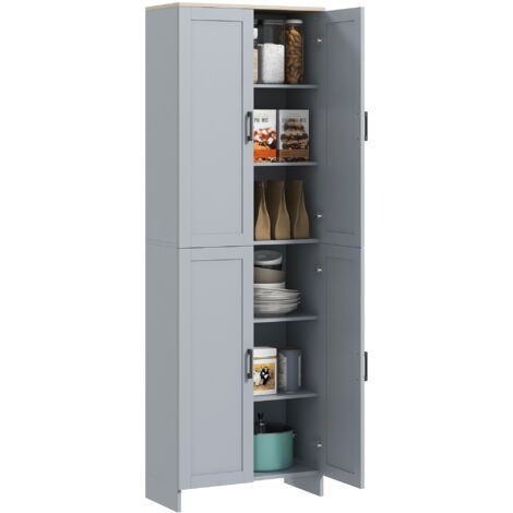 Armoire de cuisine hauteur 170 cm buffet haut avec 4 portes et étagères ajustable, design moderne, gris