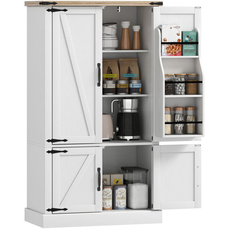 Armoire de cuisine - HOMCOM - 4 portes, 6 porte-épices et étagères réglables - MDF - 76,3 x 40 x 136 cm - blanc