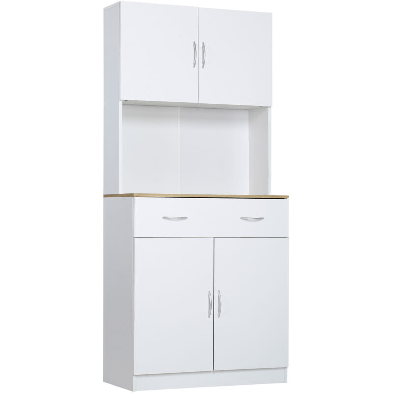 Armoire de cuisine - HOMCOM - 4 portes, tiroir, plan de travail et étagères réglables - panneau de particules - 80x40x180cm - blanc