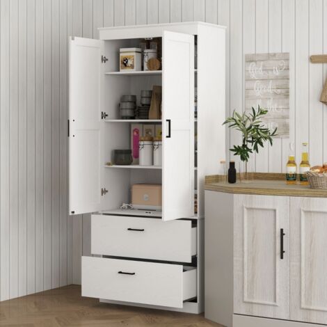Armoire de cuisine indépendante avec étagères réglables et deux tiroirs larges pour le salon,la cuisine,le blanc