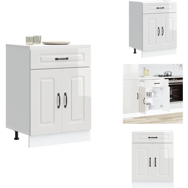 Armoire de cuisine Kalmar blanc brillant bois ingénierie - Armoire De Cuisine - Armoires De Cuisine - Meuble Bas D'évier - Meuble Bas D'évier De