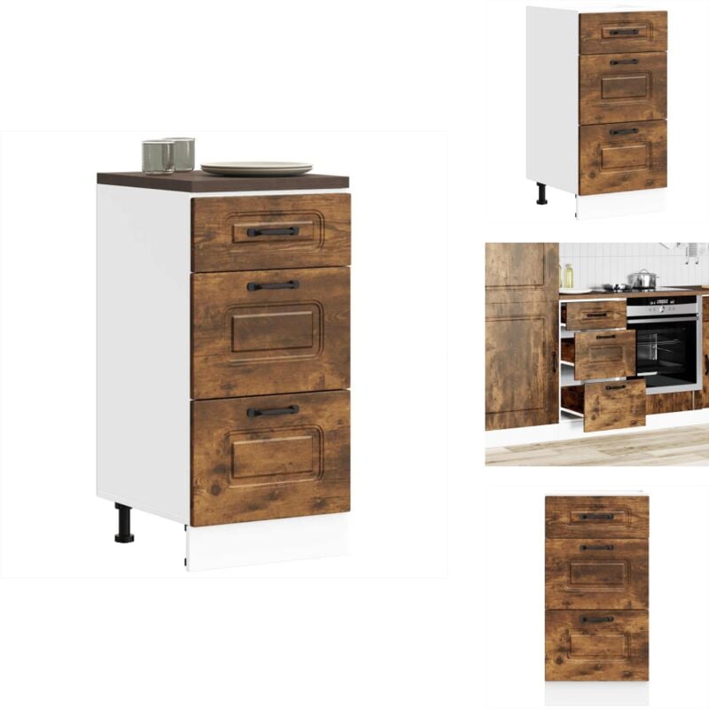 Armoire de cuisine Kalmar chêne fumé bois d'ingénierie - Armoire De Cuisine - Armoires De Cuisine - Meuble D'évier - Meuble D'évier De Cuisine