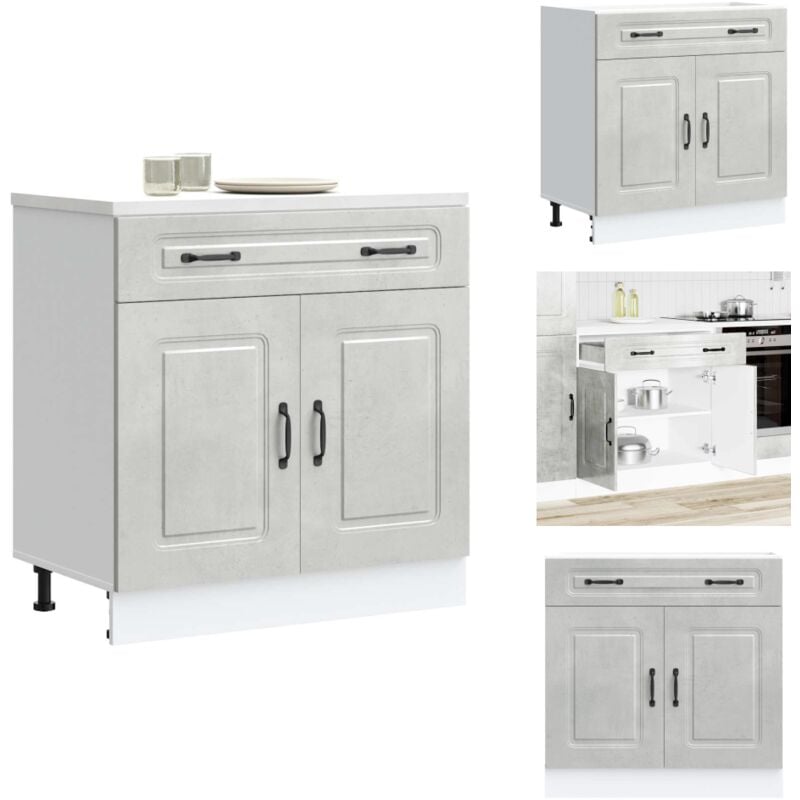 Armoire de cuisine Kalmar gris béton bois d'ingénierie - Armoire De Cuisine - Armoires De Cuisine - Meuble Bas D'évier - Meuble Bas D'évier De Cuisine