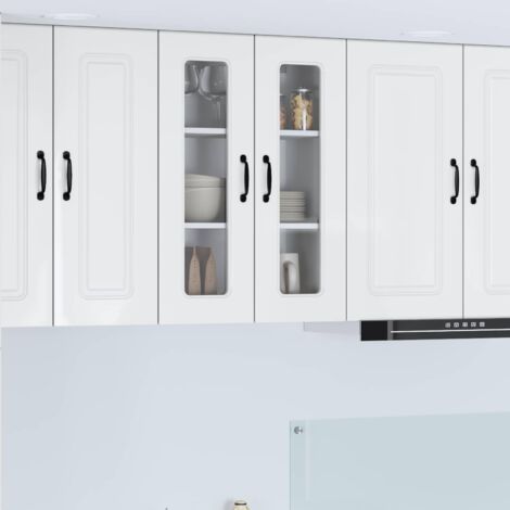 Armoire de cuisine-Meuble de cuisine-Armoire de rangement Kalmar Blanc brillant 60 x 31 x 80 cm