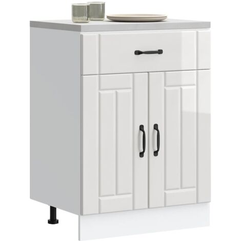 Armoire de cuisine-Meuble de cuisine-Armoire de rangement Lucca blanc brillant bois ingénierie 201678