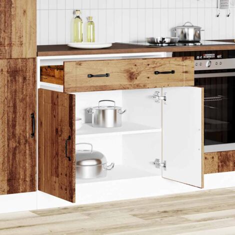 Armoire de cuisine-Meuble de cuisine-Armoire de rangement Lucca vieux bois bois ingénierie 565577