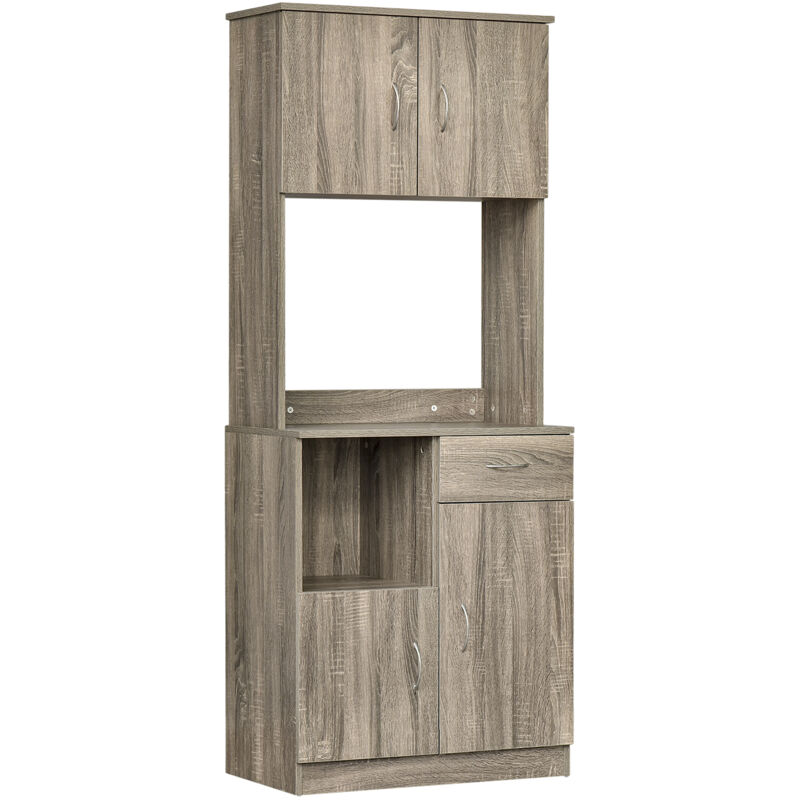 Homcom - Armoire de cuisine multi-rangements 3 placards 2 niches tiroir panneaux particules classe E1 aspect chêne gris
