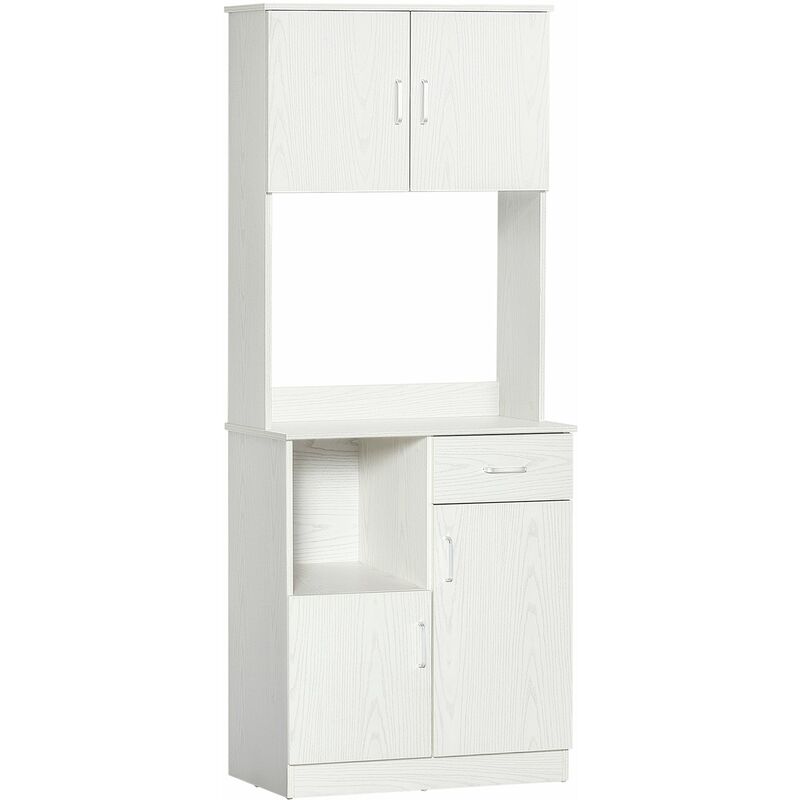 Armoire de cuisine multi-rangements 4 portes 1 tiroirs étagère + grand plateau 71 x 41 x 178 cm mdf blanc - Blanc - Homcom