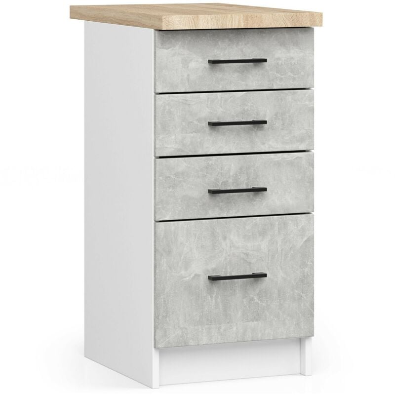 Armoires de cuisine basse AKORD S40 OLIWIA Blanc 40 cm 4 tiroirs façade Béton 40x46x85 cm
