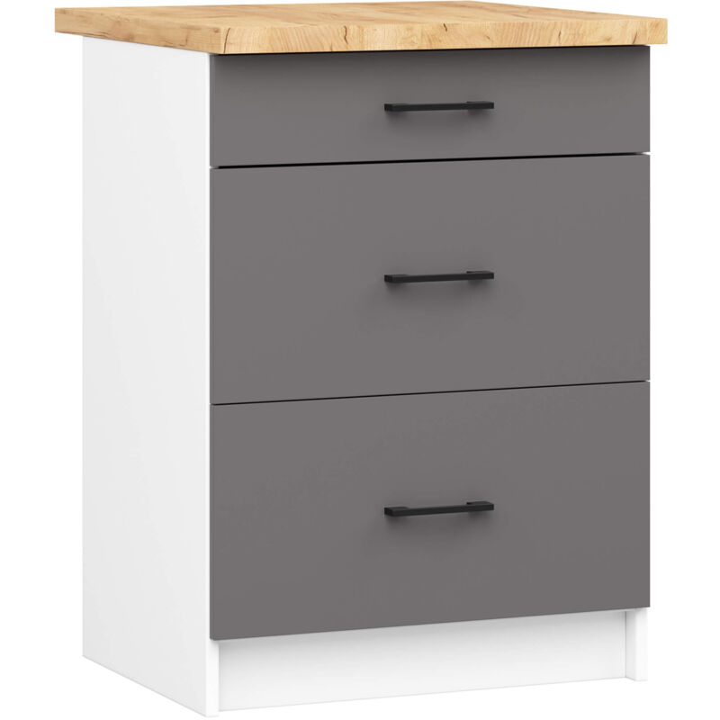 Armoires de cuisine basse Akord S60 oliwia Blanc 60 cm 3 tiroirs façade Gris Graphite 60x46x85 cm