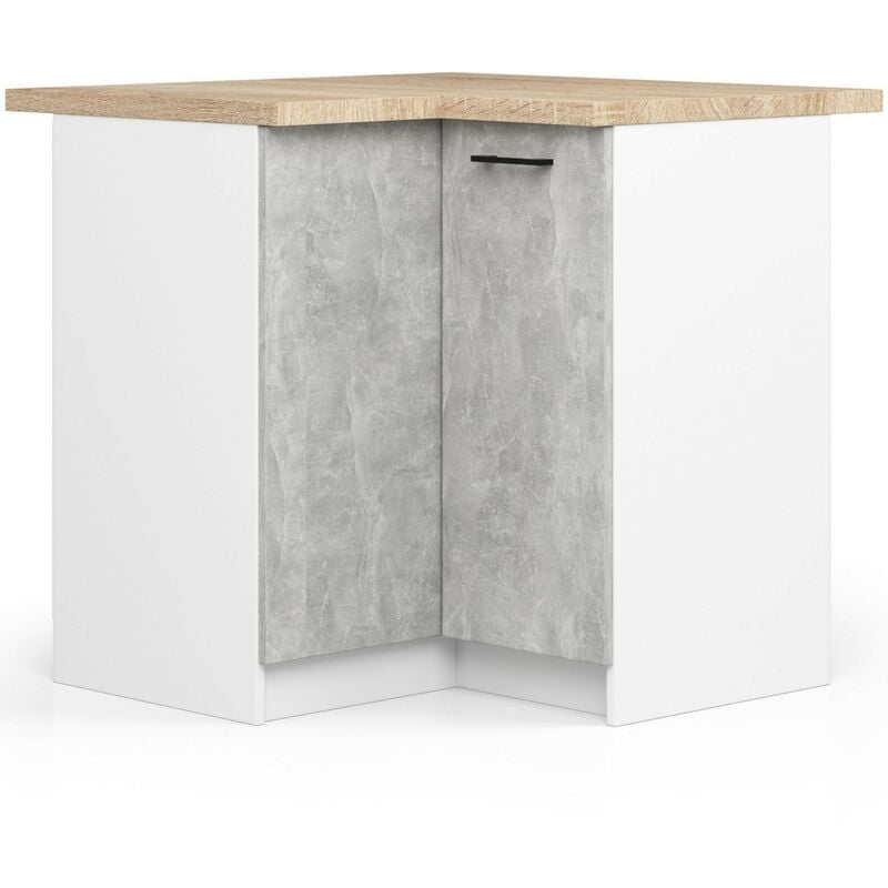 Armoires de cuisine basse Akord S90 d'angle oliwia Blanc 90 cm 2 portes façade Béton 2 étagères 90x46x85 cm