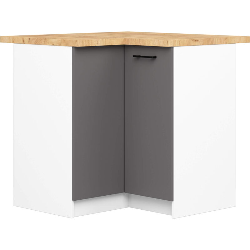 Armoires de cuisine basse AKORD S90 d'angle OLIWIA Blanc 90 cm 2 portes façade Gris Graphite 2 étagères 90x46x85 cm