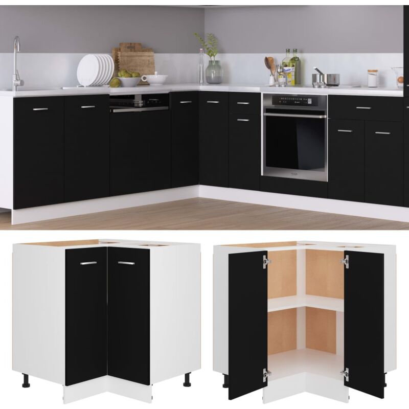 Armoire de cuisine plancher d'angle - Meuble de rangement Style Contemporain Noir 75,5x75,5x80,5 cm Aggloméré BV332576 Bonnevie