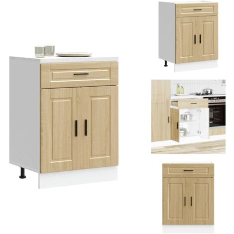 VidaXL Armoire De Cuisine Porto Chêne Artisanal - Meuble D'Évier Avec Tiroir Bois D'Ingénierie Armoire Rangement Cuisine Tiroir