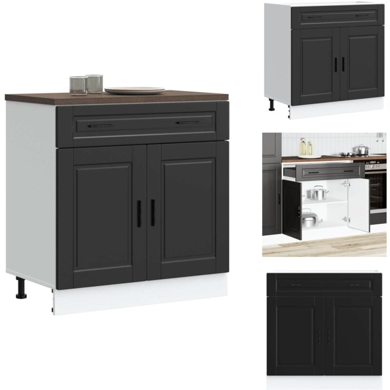 Armoire de cuisine Porto noir bois d'ingénierie - Armoire De Cuisine - Armoires De Cuisine - Meuble D'évier - Meuble D'évier De Cuisine