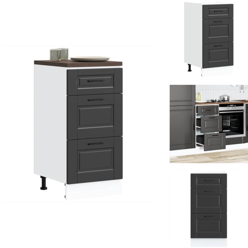 Armoire de cuisine Porto noir bois d'ingénierie - Armoire De Cuisine - Armoires De Cuisine - Meuble D'évier - Meuble D'évier De Cuisine