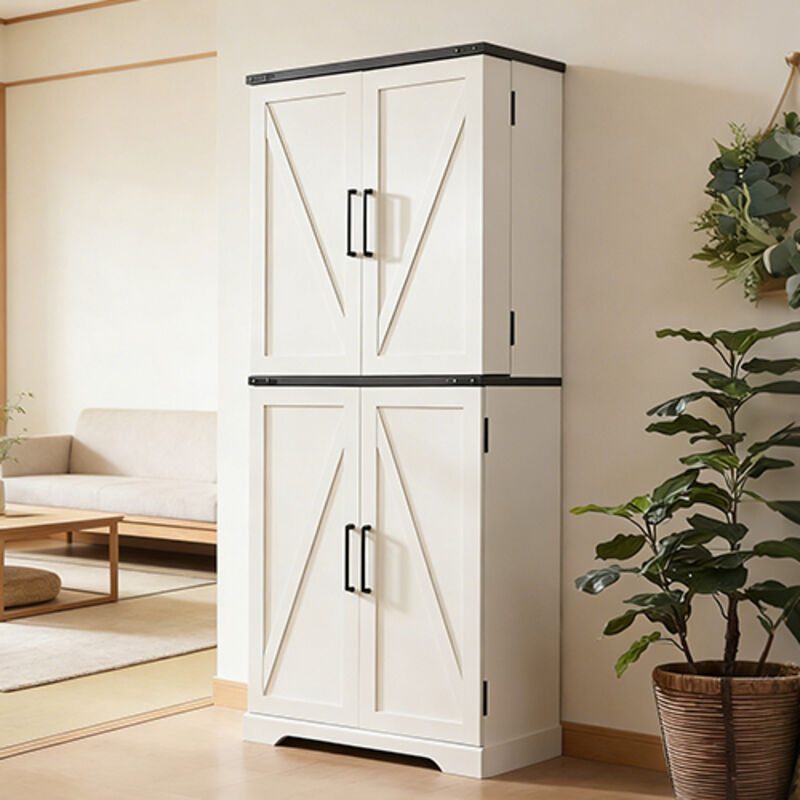 Armoire de Cuisine Style Campagnard, Colonne de Cuisine 183 cm avec Portes Coulissantes de Grange, 1 Tiroir & Étagères Réglables, Grand Rangement