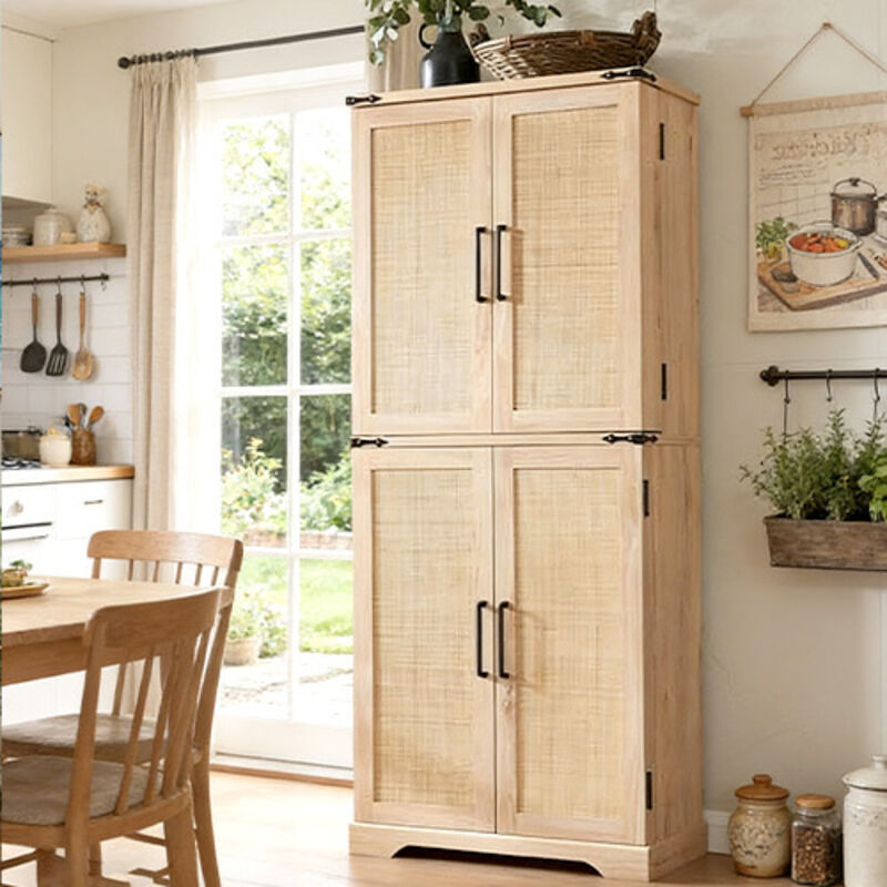 Armoire de Cuisine Style Campagnard, Colonne de Cuisine 183 cm avec Portes Coulissantes de Grange, 1 Tiroir & Étagères Réglables, Grand Rangement