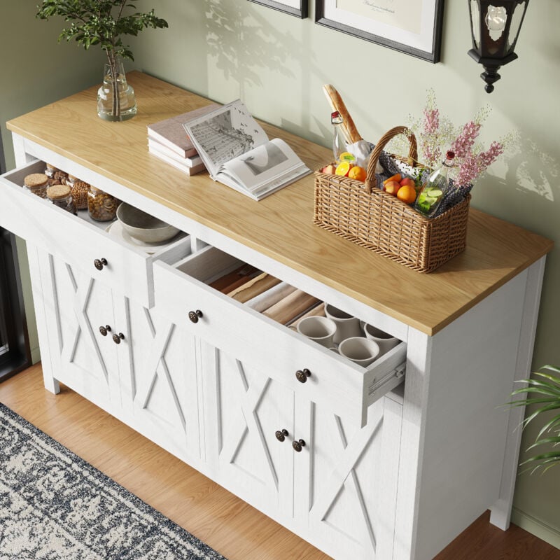 Armoire de cuisine(140×40×89 cm), armoire de rangement, sideboard moderne, armoire latérale, blanc