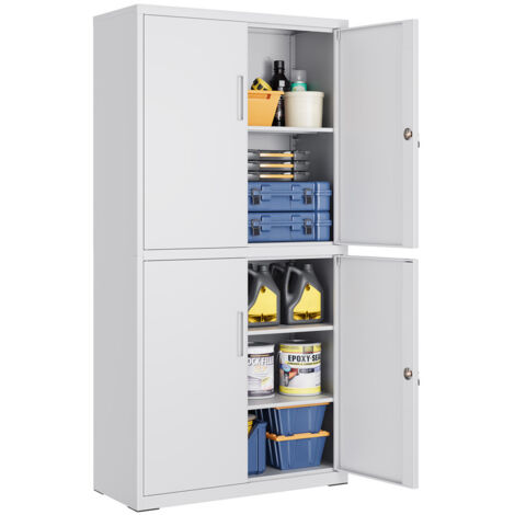 Armoire de Garage à 5 Étagères avec 4 Portes, Armoire de Bureau, 40 x 80 x 180 cm, 2 Serrures, Étagères Réglables, en Métal, Gris