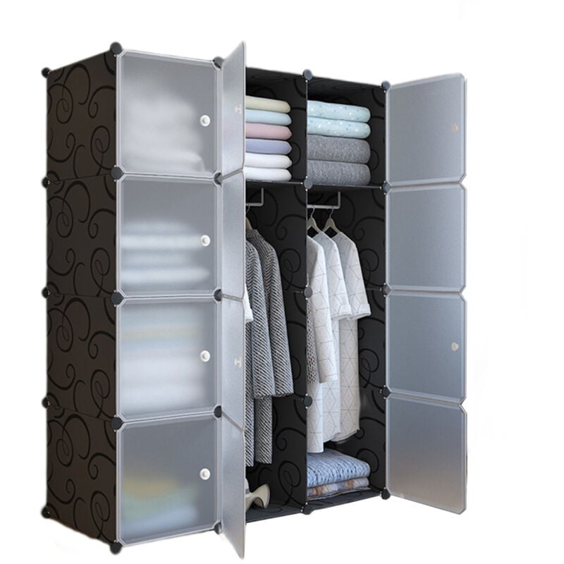 Armoire De Garde-Robe Portable, Armoire Modulaire Empilable De Bricolage Avec Portes, Conception Peu Encombrante, Organisateur De Rangement De