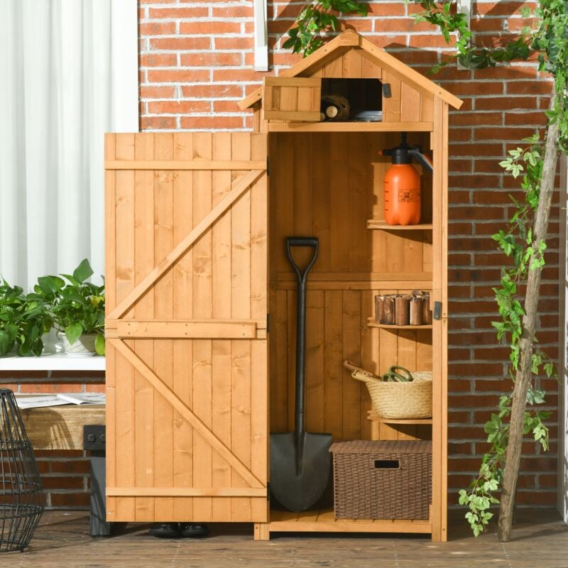 Armoire de jardin 77x54,2x179, armoire de jardin, avec 3 étagères amovibles, toit en asphalte, fenêtre, abri de jardin - Naturel