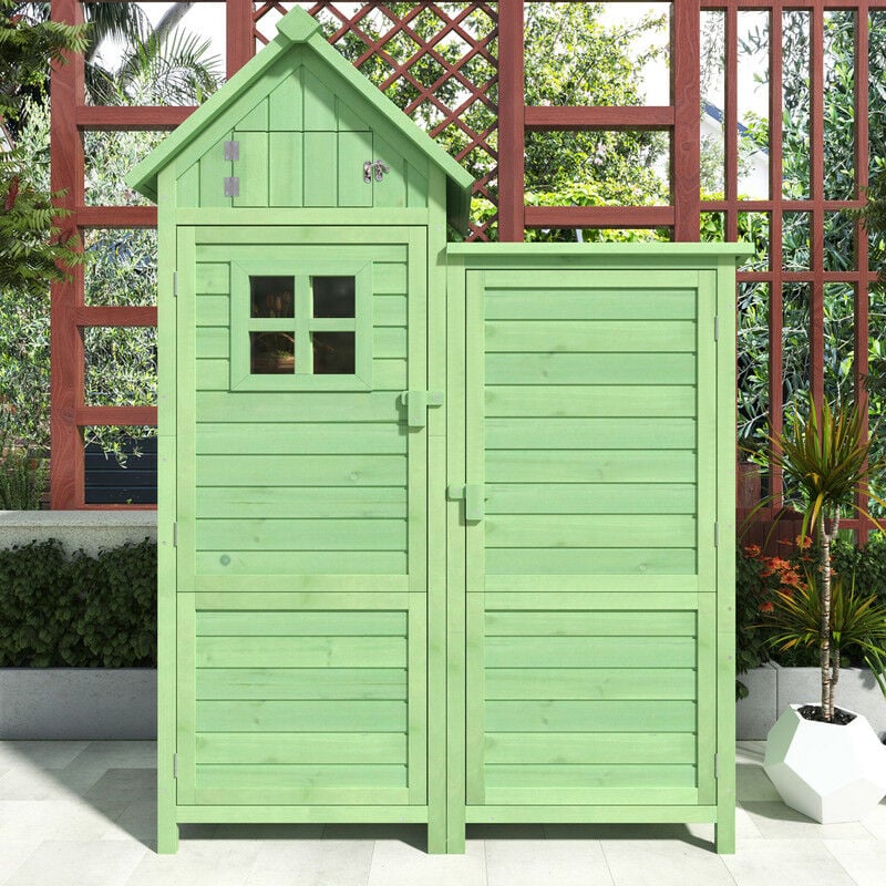 Armoire de jardin abri à outils, armoire de jardin extérieur avec toit en pvc, bois imperméable, vert, 118,5 x 54,3 x 173 cm