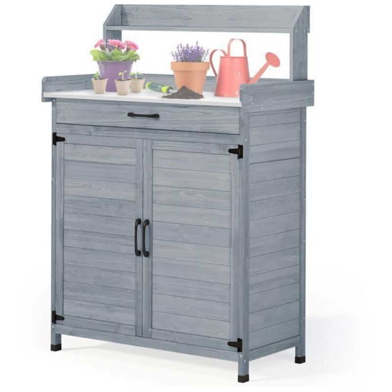 Armoire de jardin avec plan de travail Divit PG03 Armoire exterieur resistant aux intempéries bois gris