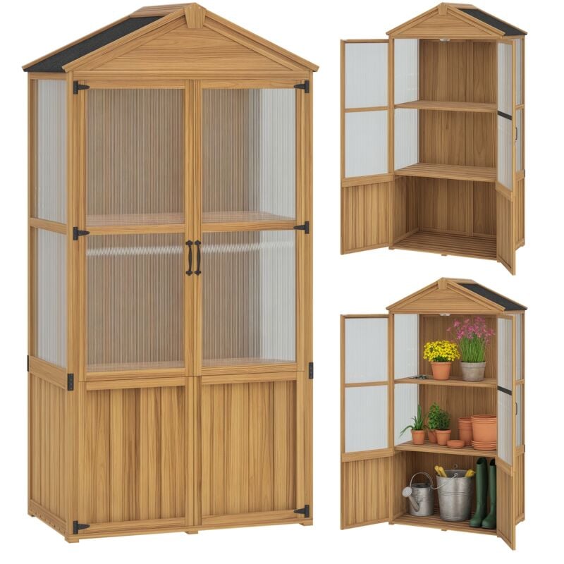 Outsunny - Armoire de jardin en bois - 2 portes, 2 étagères, toit bitumé - dim. 94 x 55 x 178 cm - sapin pré-huilé polycarbonate