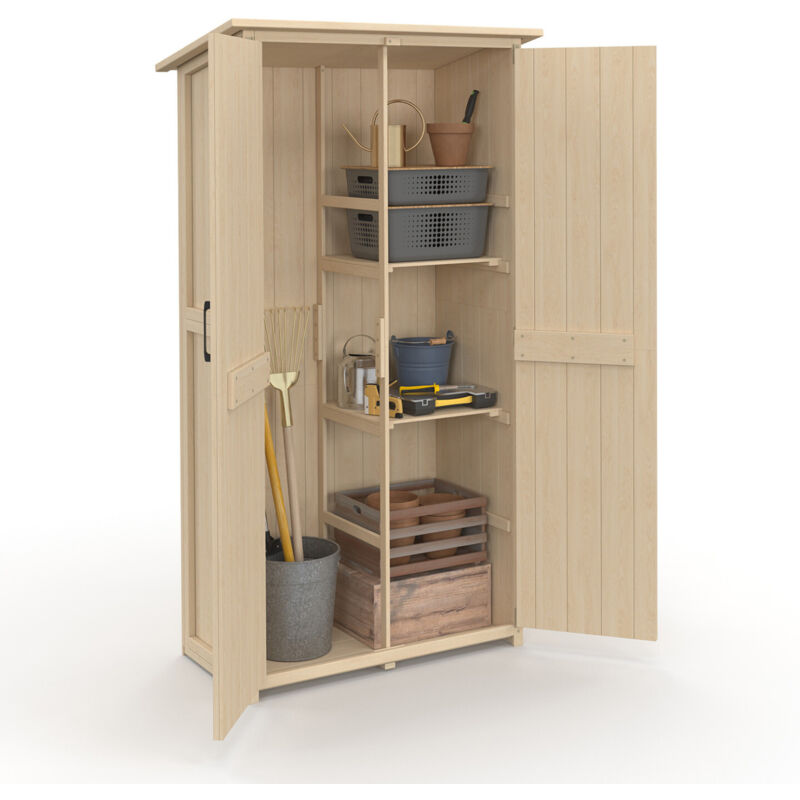 Armoire de jardin en bois 90 x 50 x 160 cm avec toit incliné double porte et étagères