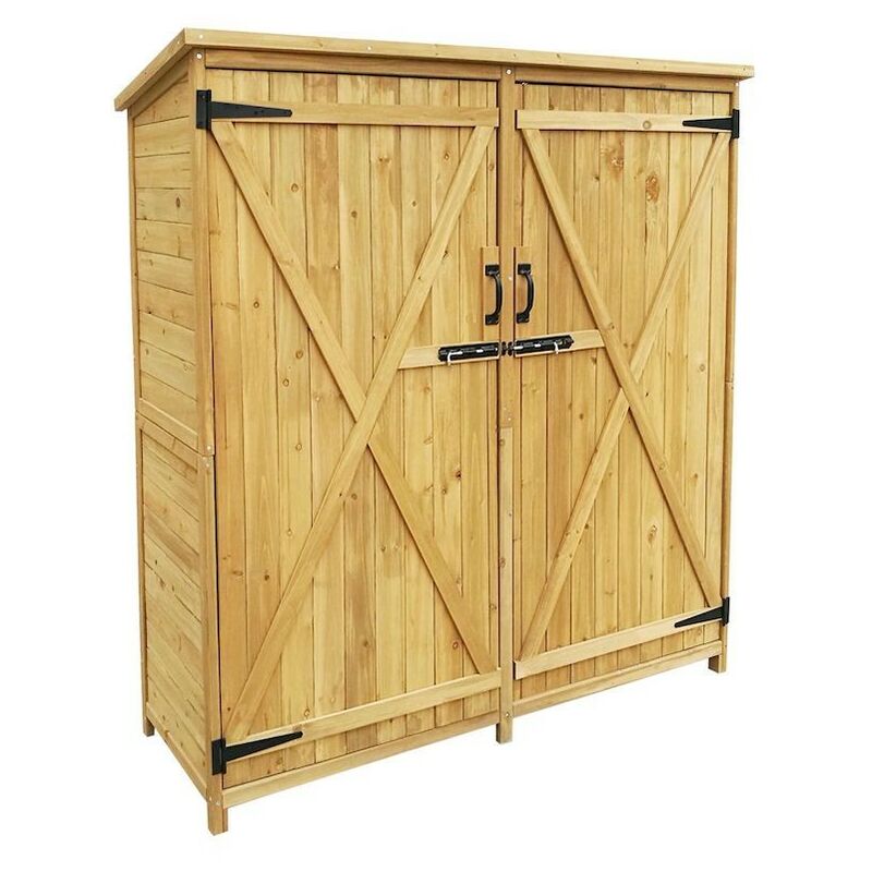 Armoire de jardin en bois d'épicéa avec 2 portes et toit goudronné - Dimensions : 1350x500x1540 mm