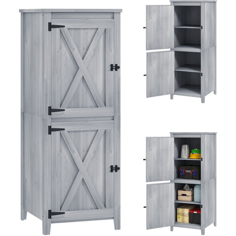 Armoire de jardin en bois gris - 2 portes verrouillables, 2 étagères amovibles - dim. 60 x 60 x 160 cm