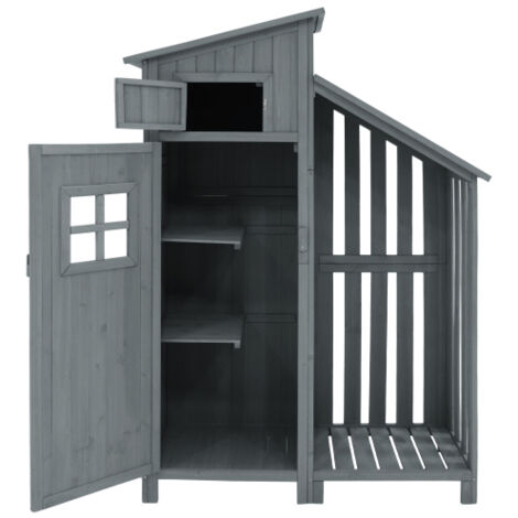 Armoire de Jardin en Bois - Remise à Outils d'Extérieur - Rangement Jardin 124x46x174 cm - Toit PVC Étanche - Gris