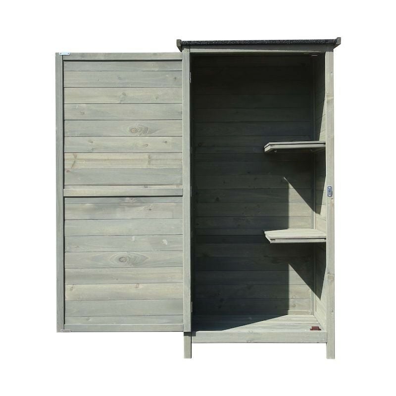 Armoire de jardin en bois vert avec toit plat et porte battante - Dimensions de 69,5x52x142 cm