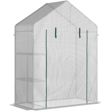 Armoire de Jardin en PE et Acier pour Extérieur, 2 Étagères et Porte Enroulable, 143x73x195 cm, Blanc