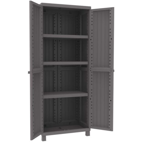 Armoire de jardin en polypropylène effet bois – 2 portes – Dimensions 68x39x170 cm – Résistante aux intempéries – Terry