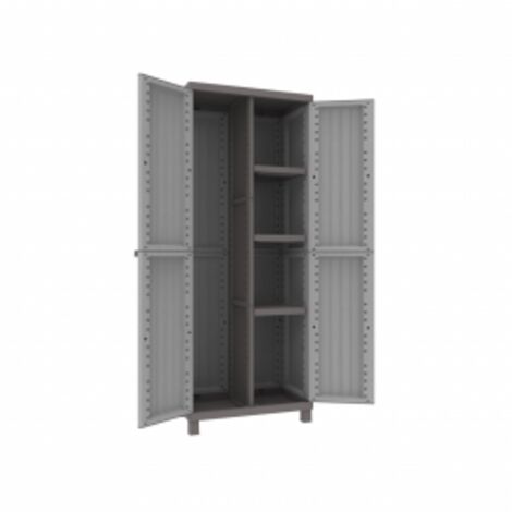 Armoire de jardin en polypropylène effet bois – 2 portes – Dimensions 68x39x170 cm – Résistante aux intempéries – Terry